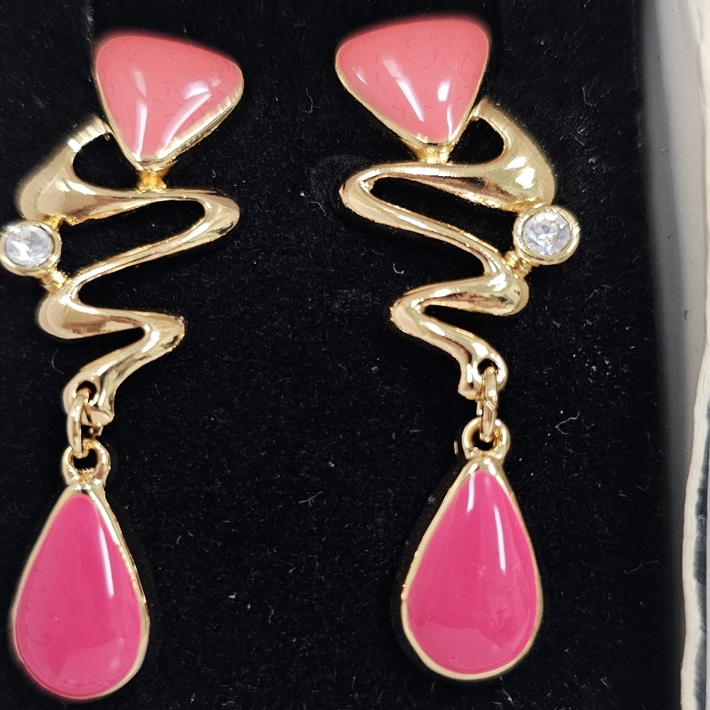 Avon Summer Brights Pierced Earrings Gold and Pink Dangle